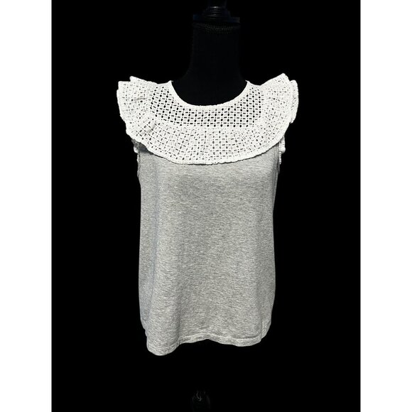 J. CREW RUFFLE WOMEN TOP, GREY/WHITE, WORK ATTIRE, WESTERN, COTTAGECORE - Picture 2 of 12